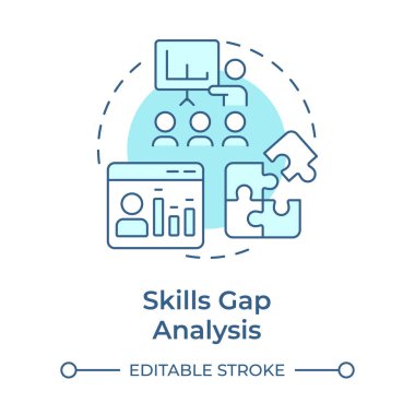 Yetenek analizi yumuşak mavi konsept simgesi. İnsan Kaynakları ekipleri yetenek stratejileri belirliyor. Organizasyon geliştirme. Yuvarlak şekil çizimi. Soyut bir fikir. Grafik tasarımı. Günlük paylaşımında kullanması kolay