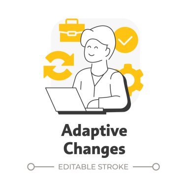 Uyarıcı düz ana hatlı konsept simgesini değiştirir. Küçük, kademeli ayarlamalar. Organizasyonel dönüşüm tipi. Sarı kabartmalı modern çizgi çizimi. Kavramsal görsel. Düzenlemesi kolay