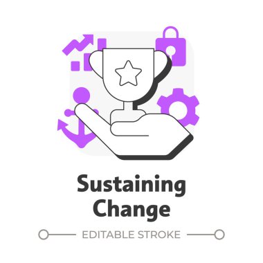 Düz hatlı konsept simgesi değişimi sürdürülüyor. Kurumsal kültür gömülüyor. Organizasyonel dönüşümün aşaması. Mor şekilli modern çizgi çizimi. Kavramsal görsel. Düzenlemesi kolay