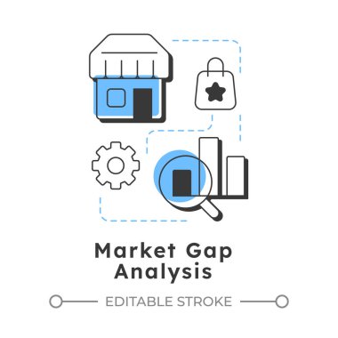 Pazar açığı analizi modern doğrusal konsept simgesi. Karşılanmamış müşteri ihtiyaçlarını tanımla. Yeni ürünler için fırsatlar. Noktalı çizgilerle birleştirilmiş düz ana hatlar. Yaratıcı görsel. Düzenlemesi kolay