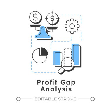 Kar açığı analizi modern doğrusal konsept simgesi. Gerçek ve hedef gelir arasındaki farkı ölçün. Satışlar. Noktalı çizgilerle birleştirilmiş düz ana hatlar. Yaratıcı görsel. Düzenlemesi kolay