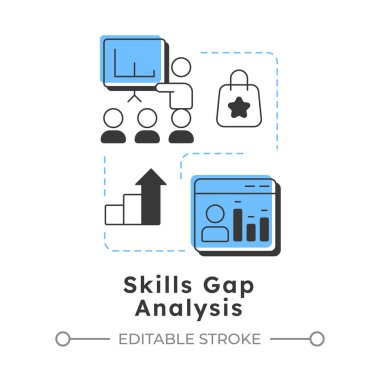 Yetenek boşluğu analizi modern doğrusal konsept simgesi. İnsan Kaynakları ekipleri yetenek stratejileri belirliyor. Organizasyon geliştirme. Noktalı çizgilerle birleştirilmiş düz ana hatlar. Yaratıcı görsel. Düzenlemesi kolay