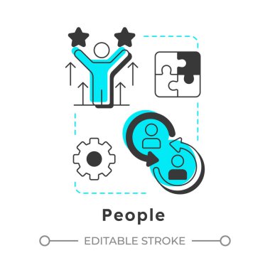 İnsanlar modern doğrusal konsept ikonu. Örgüt içindeki bireyler. Nadler Tushman uyum çerçevesi. Noktalı çizgilerle birleştirilmiş düz ana hatlar. Yaratıcı görsel. Düzenlemesi kolay