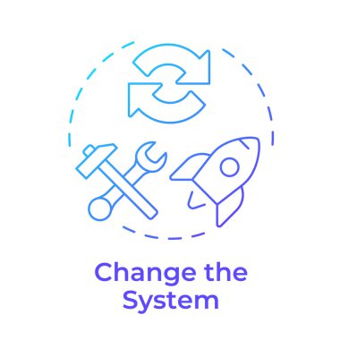 Sistem mavi gradyan konsept simgesini değiştir. Aktif geçiş evresi. Lewin değişim yönetim modeli. İş geliştirme. Yuvarlak şekil çizimi. Soyut bir fikir. Grafik tasarımı. Kullanımı kolay