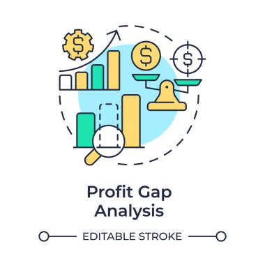 Kâr açığı analizi çok renkli konsept simgesi. Gerçek ve hedef gelir arasındaki farkı ölçün. Satışlar. Yuvarlak şekil çizimi. Soyut bir fikir. Grafik tasarımı. Günlük paylaşımında kullanması kolay