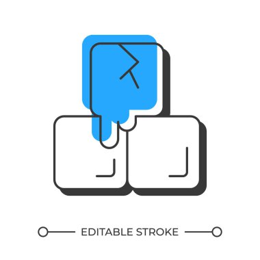 Eriyen buz küpleri gölge çizgisi simgesini dengeliyor. Sıcaklık yükseliyor. Katıdan sıvıya geçiş durumu. Isınma süreci. Katı mavi dolgulu kalın ana hatlı sembol. Modern düz çizim. Düzenlenebilir vuruş
