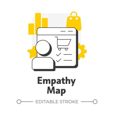 Empati haritası düz ana hatlı konsept simgesi. Organizasyonun bakış açısını anlamak. Gap analiz aracı. İş için. Sarı kabartmalı modern çizgi çizimi. Kavramsal görsel. Düzenlemesi kolay