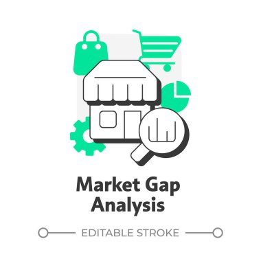 Pazar açığı analizi düz ana hatlı konsept simgesi. Karşılanmamış müşteri ihtiyaçlarını tanımla. Yeni ürünler için fırsatlar. Yeşil kabartmalı modern çizgi çizimi. Kavramsal görsel. Düzenlemesi kolay