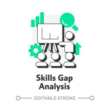 Beceri boşluğu analizi düz ana hatlı konsept ikonu. İnsan Kaynakları ekipleri yetenek stratejileri belirliyor. Organizasyon geliştirme. Yeşil kabartmalı modern çizgi çizimi. Kavramsal görsel. Düzenlemesi kolay