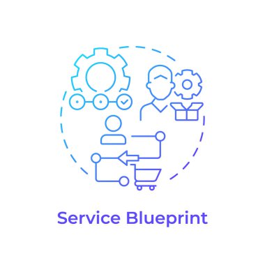 Servis planı mavi gradyan konsept simgesi. Müşteri ve organizasyon şeması. Gap analiz aracı. Yuvarlak şekil çizimi. Soyut bir fikir. Grafik tasarımı. Günlük paylaşımında kullanması kolay