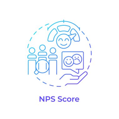 NPS mavi gradyan konsept simgesi puanı aldı. Metrik, müşteri sadakatini ve memnuniyetini ölçmek için kullanılır. Gap analiz aracı. Yuvarlak şekil çizimi. Soyut bir fikir. Grafik tasarımı. Günlük paylaşımında kullanması kolay