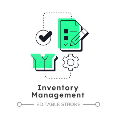 Envanter yönetimi modern doğrusal konsept simgesi. Üretim ihtiyaçları tahmin ediliyor. Kapasite düzenlemesinin faydaları. Noktalı çizgilerle birleştirilmiş düz ana hatlar. Yaratıcı görsel. Düzenlemesi kolay