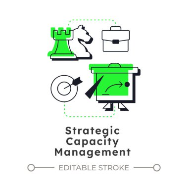 Stratejik kapasite yönetimi modern doğrusal konsept simgesi. Gelecekteki büyümeyi karşılamak için yeterli kaynak. Noktalı çizgilerle birleştirilmiş düz ana hatlar. Yaratıcı görsel. Düzenlemesi kolay