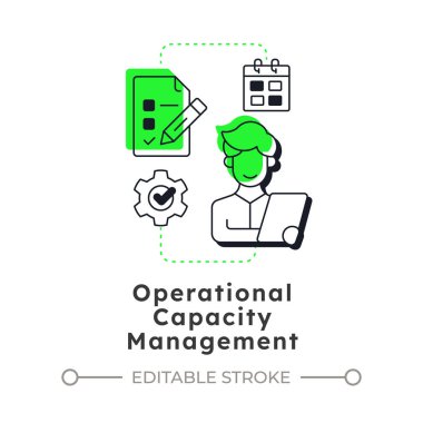 İşletim kapasitesi yönetimi modern doğrusal konsept simgesi. İş süreçlerinin her gün uygulanması. Kaynaklar kontrol ediyor. Noktalı çizgilerle birleştirilmiş düz ana hatlar. Yaratıcı görsel. Düzenlemesi kolay