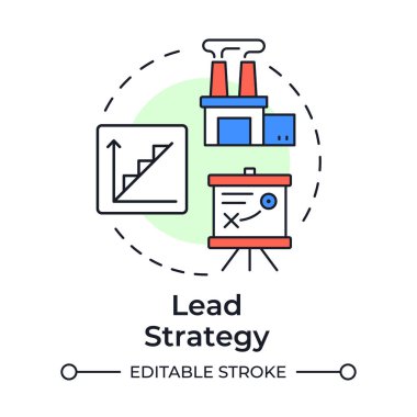 Lider strateji çok renkli konsept simgesi. Öngörülen talep için kaynakları artırır. Kapasite yönetimi. Yuvarlak şekil çizimi. Soyut bir fikir. Grafik tasarımı. Sunumda kullanması kolay