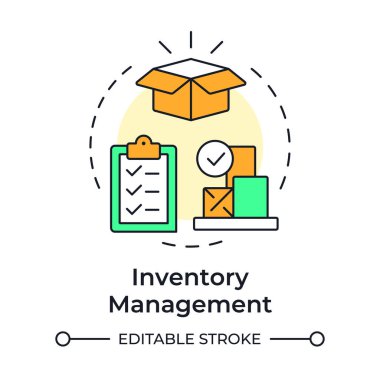 Envanter yönetimi çok renkli konsept simgesi. Üretim ihtiyaçları tahmin ediliyor. Kapasite düzenlemesinin faydaları. Yuvarlak şekil çizimi. Soyut bir fikir. Grafik tasarımı. Sunumda kullanması kolay