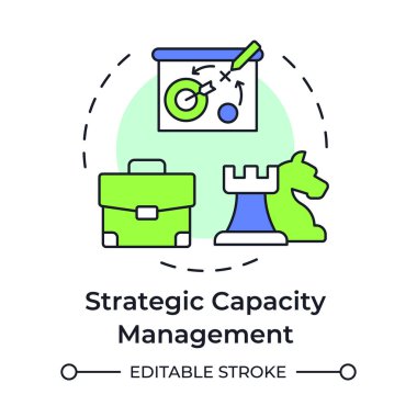 Stratejik kapasite yönetimi çok renkli konsept simgesi. Gelecekteki büyümeyi karşılamak için yeterli kaynak. Yuvarlak şekil çizimi. Soyut bir fikir. Grafik tasarımı. Sunumda kullanması kolay