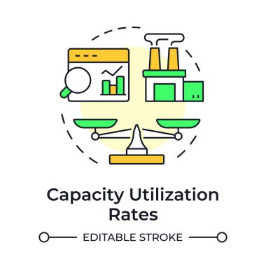 Kapasite kullanım oranları çok renkli konsept simgesi. Atık ve aşırı kullanımı tanımla. Kaynak yönetimi metriği. Yuvarlak şekil çizimi. Soyut bir fikir. Grafik tasarımı. Sunumda kullanması kolay