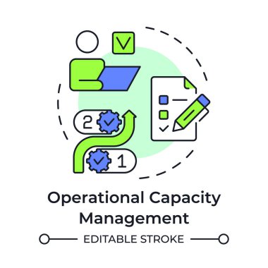 İşletim kapasitesi yönetimi çok renkli konsept simgesi. İş süreçlerinin ve görevlerin günlük olarak uygulanması. Yuvarlak şekil çizimi. Soyut bir fikir. Grafik tasarımı. Sunumda kullanması kolay