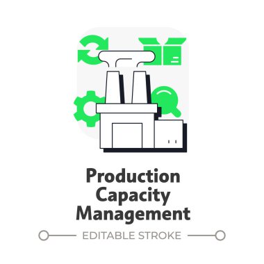 Üretim kapasitesi yönetimi düz taslak konsept ikonu. Mevcut talep ile imalat kaynaklarını hizalamak. Yeşil kabartmalı modern çizgi çizimi. Kavramsal görsel. Düzenlemesi kolay
