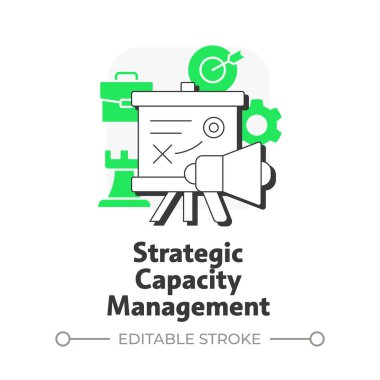 Stratejik kapasite yönetimi düz ana hatlı konsept simgesi. Gelecekte karşılamak için yeterli kaynaklar büyüme talep ediyor. Yeşil kabartmalı modern çizgi çizimi. Kavramsal görsel. Düzenlemesi kolay