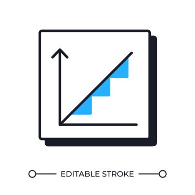Büyümeyi dengeleyen gölge çizgi simgesini gösteren grafik. Veri analizi görsel aracı. İş sunumu. Yükselen diyagram. Katı mavi dolgulu kalın ana hatlı sembol. Modern düz çizim. Düzenlenebilir vuruş