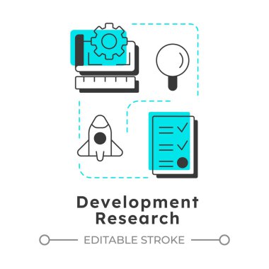 Modern doğrusal konsept ikonu geliştirme araştırması. Kavrayışları somut sonuçlara dönüştürüyor. - Keşif. Noktalı çizgilerle birleştirilmiş düz ana hatlar. Yaratıcı görsel. Düzenlemesi kolay