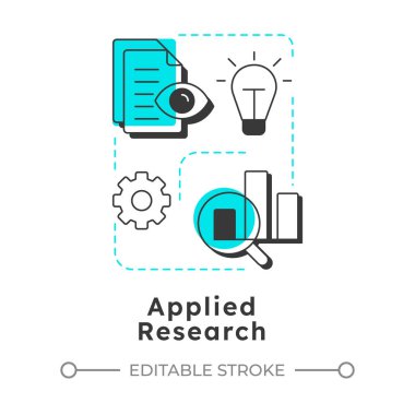 Uygulamalı modern araştırma doğrusal konsept simgesi. Özel pratik problemleri çöz. Çalışma ve geliştirme tipi. Noktalı çizgilerle birleştirilmiş düz ana hatlar. Yaratıcı görsel. Düzenlemesi kolay