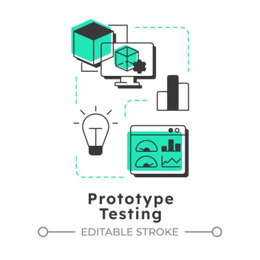 Modern doğrusal konsept simgesini test eden prototip. Ürüne ulaşılıyor. Teknolojiye hazırlık seviyesi. Geliştirme aşaması. Noktalı çizgilerle birleştirilmiş düz ana hatlar. Yaratıcı görsel. Düzenlemesi kolay