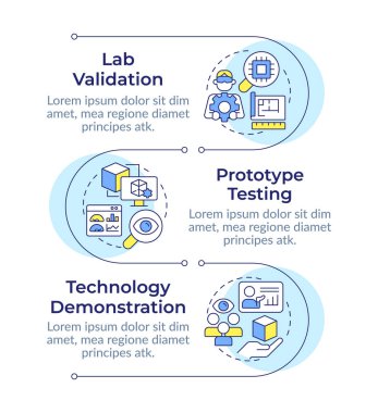 Teknolojinin hazır olma seviyeleri dikey bilgi dizisi. Gelişim aşaması yönetimi. 3 adımlı görselleştirme bilgi tablosu. Daireler iş akışı. Montserrat Yarı Kalın, Lato Düzenli yazı tipleri
