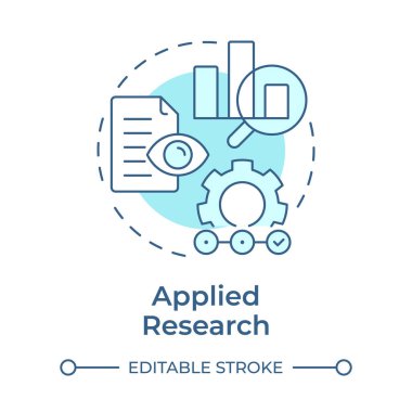 Uygulamalı araştırma yumuşak mavi konsept simgesi. Özel pratik problemleri çöz. Çalışma ve geliştirme tipi. Yuvarlak şekil çizimi. Soyut bir fikir. Grafik tasarımı. Broşürde kullanması kolay