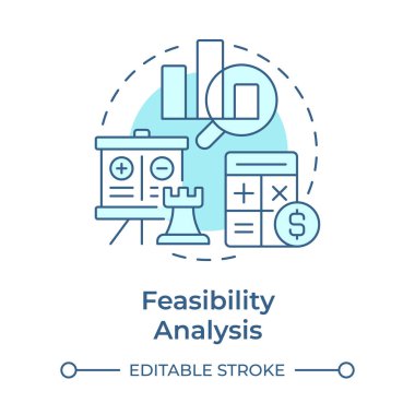 Fizibilite analizi yumuşak mavi konsept simgesi. Fikirleri pratiğe göre filtrele ve önceliklerini belirle. Yenilik hunisi. Yuvarlak şekil çizimi. Soyut bir fikir. Grafik tasarımı. Broşürde kullanması kolay