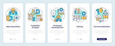 Yenilik hunisi mobil uygulama ekranında. Pazarlama araştırması. Doğrusal kavramlarla düzenlenebilir grafik yönergelerini 5 adımda gezdir. UI, UX, GUI. Montserrat Yarı Kalın, Düzenli yazı tipleri