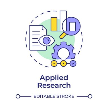 Uygulamalı araştırma çok renkli konsept simgesi. Özel pratik problemleri çöz. Çalışma ve geliştirme tipi. Yuvarlak şekil çizimi. Soyut bir fikir. Grafik tasarımı. Broşürde kullanması kolay