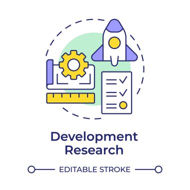 Geliştirme araştırmaları çok renkli konsept simgesi. Kavrayışları somut sonuçlara dönüştürüyor. - Keşif. Yuvarlak şekil çizimi. Soyut bir fikir. Grafik tasarımı. Broşürde kullanması kolay