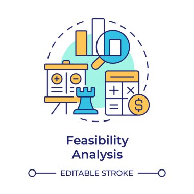 Fizibilite analizi çok renkli konsept simgesi. Fikirleri pratiğe göre filtrele ve önceliklerini belirle. Yenilik hunisi. Yuvarlak şekil çizimi. Soyut bir fikir. Grafik tasarımı. Broşürde kullanması kolay