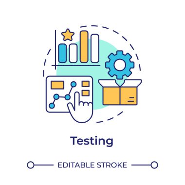 Çok renkli konsept simgesi deneniyor. Kontrol altındaki gerçek dünya koşulları altında prototip değerlendirmesi. Yenilik hunisi. Yuvarlak şekil çizimi. Soyut bir fikir. Grafik tasarımı. Broşürde kullanması kolay