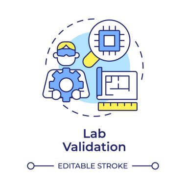Laboratuvar doğrulama çok renkli konsept simgesi. Ürün testi. Teknolojiye hazırlık seviyesi. Geliştirme aşaması. Yuvarlak şekil çizimi. Soyut bir fikir. Grafik tasarımı. Broşürde kullanması kolay