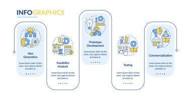 Yenilik hunisi dikdörtgen bilgi vektörü. Pazarlama araştırma ve geliştirme stratejisi. Veri görselleştirmesi 5 adımda. Düzenlenebilir dikdörtgen seçenekler çizelgesi. Kullanılan Lato Kalın, Düzenli yazı tipleri
