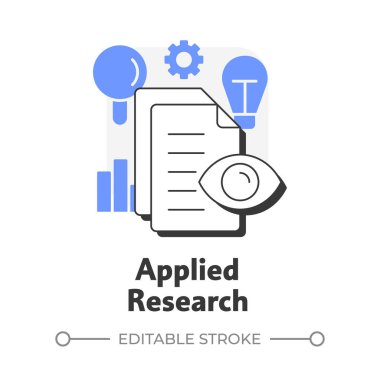 Uygulamalı araştırma düz ana hatlı konsept simgesi. Belirli pratik problemleri çözmek. Çalışma ve geliştirme tipi. Mavi kabartmalı modern çizgi çizimi. Kavramsal görsel. Düzenlemesi kolay