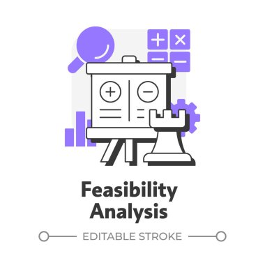 Fizibilite analizi düz ana hatlı konsept ikonu. Fikirleri pratiğe göre filtrele ve önceliklerini belirle. Yenilik hunisi. Mor şekilli modern çizgi çizimi. Kavramsal görsel. Düzenlemesi kolay