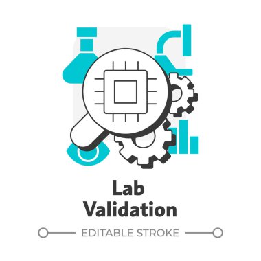 Laboratuvar onayı düz taslak konsept simgesi. Ürün test süreci. Teknolojiye hazırlık seviyesi. Geliştirme aşaması. Mavi kabartmalı modern çizgi çizimi. Kavramsal görsel. Düzenlemesi kolay