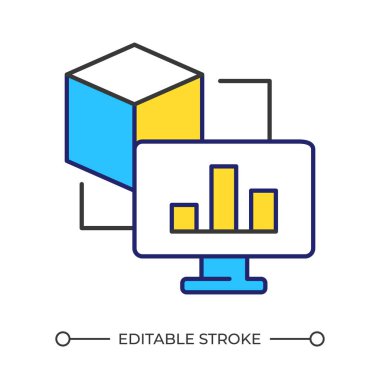 Engelleme zinciri renk ikonu analiz ediliyor. Grafikli ve dijital ağlı bilgisayar ekranı. Yenilikçi bilgisayar teknolojisi. İzole vektör çizimi. Düz renkli sembol tasarımı. Düzenlenebilir vuruş