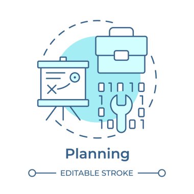 Yumuşak mavi konsept ikonu planlıyorum. İş stratejisi, şirket. Programlama, kodlama. Yuvarlak şekil çizimi. Soyut bir fikir. Grafik tasarımı. Bilgide ve sunumda kullanması kolay