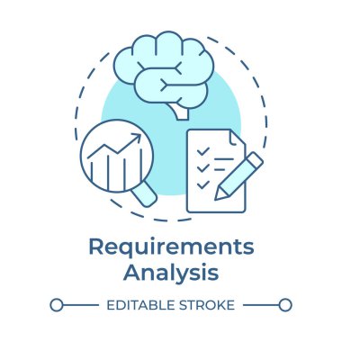 İhtiyaçlar analizi yumuşak mavi konsept simgesi. Görev listesi, beyin fırtınası. İstatistiksel grafik, metrik. Yuvarlak şekil çizimi. Soyut bir fikir. Grafik tasarımı. Bilgide ve sunumda kullanması kolay