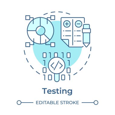 Yumuşak mavi konsept simgesi deneniyor. Kodlama, programlama. Denge kâğıdı. İstatistiksel diyagram. Yuvarlak şekil çizimi. Soyut bir fikir. Grafik tasarımı. Bilgide ve sunumda kullanması kolay