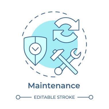 Bakım yumuşak mavi konsept ikonu. Yazılım mühendisliği, güvenlik. Onarım, teknoloji. Yuvarlak şekil çizimi. Soyut bir fikir. Grafik tasarımı. Bilgide ve sunumda kullanması kolay