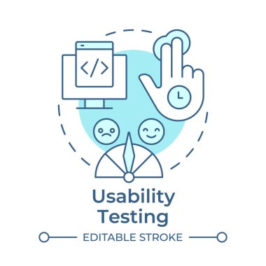 Kullanılabilirlik testi yumuşak mavi konsept simgesi. Müşteri tecrübesi. Kodlama, programlama. Yuvarlak şekil çizimi. Soyut bir fikir. Grafik tasarımı. Bilgide ve sunumda kullanması kolay