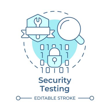 Güvenlik testi yumuşak mavi konsept ikonu. Erişim kontrolü. Siber güvenlik, şifreleme. Yuvarlak şekil çizimi. Soyut bir fikir. Grafik tasarımı. Bilgide ve sunumda kullanması kolay
