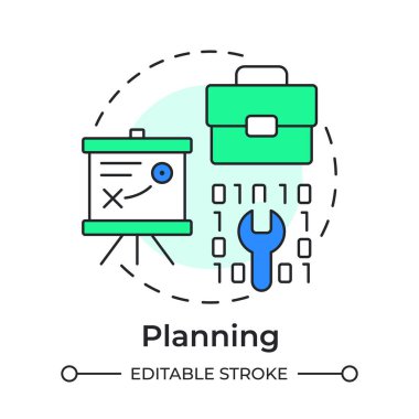 Çok renkli konsept simgesi planlanıyor. İş stratejisi, şirket. Programlama, kodlama. Yuvarlak şekil çizimi. Soyut bir fikir. Grafik tasarımı. Bilgide ve sunumda kullanması kolay